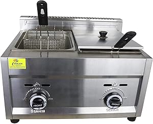 Commercial Deep Fryer with Basket & Lid, using Propane, Double Tank/Two Compartment-2X3.5 Gallon Capacity, 26 Liter-Stainless Steel 25 lb. 23