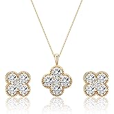 YEATMUE Clover Necklace and Stud Earrings Jewelry Set 14K Gold Plated Dainty Four Leaf Lucky Choker Charm Necklace Clover S925 Sterling Silver Stud with Gift Box Birthday Gifts for Women ﻿