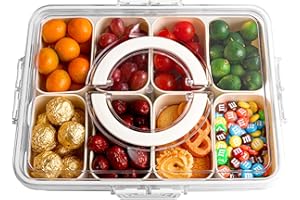 Zonpexe Snackle Box with Handle, Snack Box Container for Candy, Fruits, Nuts, Charcuterie and Veggies, Divided Serving Tray with Lid Perfect for Party and Entertaining, Travel and Beach Essentials