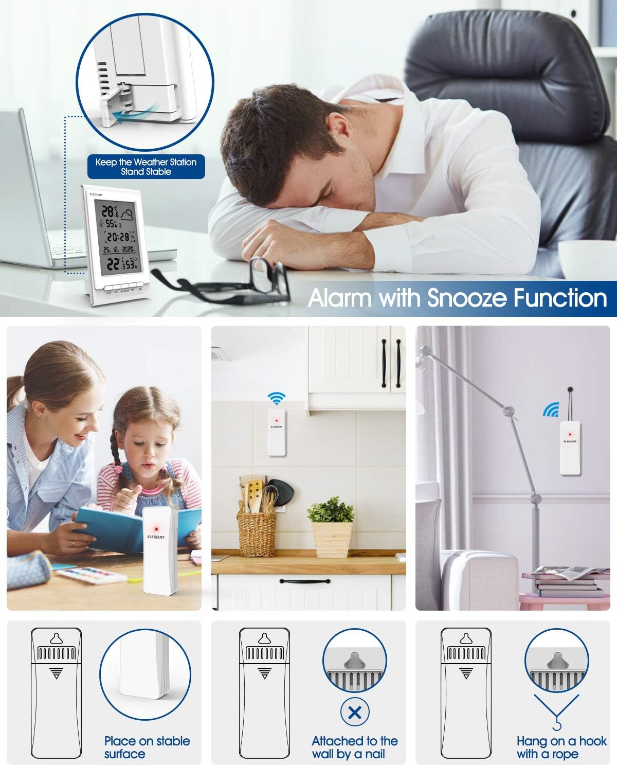 ELEGIANT Wireless Weather Station, Indoor Outdoor Thermometer Hygrometer with Sensor, Digital