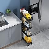 SOLEJAZZ 4-Tier Slim Storage Trolley Cart with 6 Hooks Black Plastic view 3