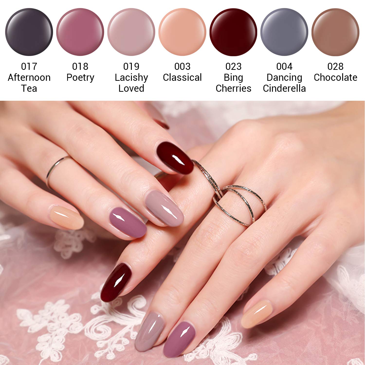 Gel Nail Polish Set Modelones UV Gel Nail Polish LED Nail Gel Manicure Kit -7 Warm Winter Series Dark Grey Nude Red Brown - Mini Size 6 ml Each, Gift Box: Beauty