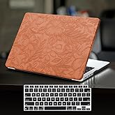 DTangLsm for MacBook Pro 13 inch Case M2 2025 2024-2016 A2338 M1 A2289 A2251 A2159 A1989 A1706 A1708, Elegant Retro Leather Hard Shell Cover for MacBook Pro Case + Keyboard Cover,Brown Embossed Floral
