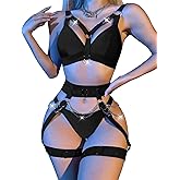 Lilosy Sexy Chain Strappy Garter Belt Women Lingerie Set Rave Outfits