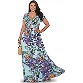 KOH KOH Womens Long Floral Print Cap Sleeve Modest Flowy Summer Maxi Dress Gown