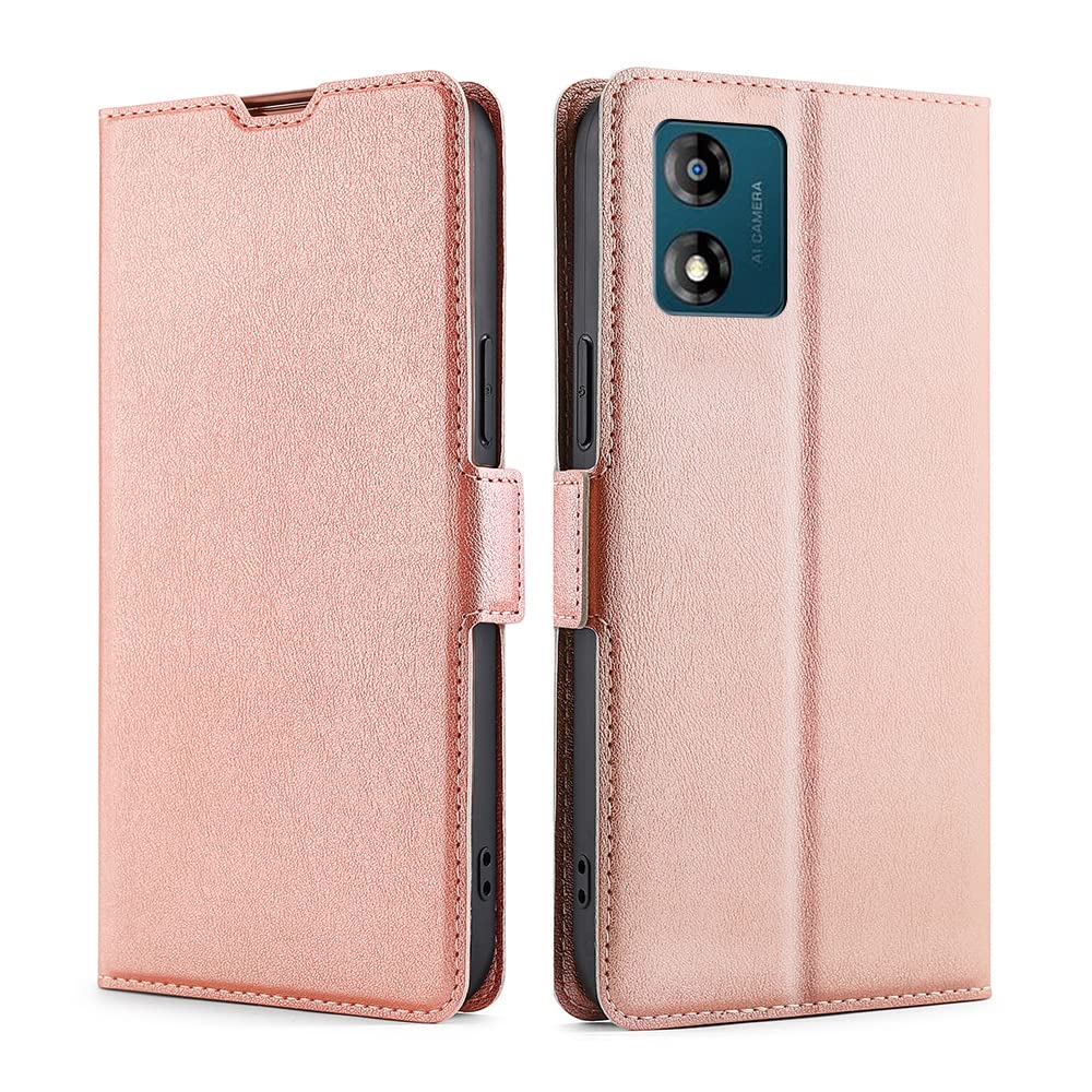 RonRun for Motorola Moto E13 Wallet Case, Vintage Leather Flip Wallet Phone Case with Credit Card Holder Cover for Motorola Moto E13 - Rose gold