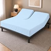 1 PC Top Split King Fitted Sheet for Adjustable beds, 34" Split, Light Blue | Premium 100% Egyptian Cotton Half Split Flex Head Bottom Fitted Sheet for Sleep Number Beds, 16" Deep Mattress