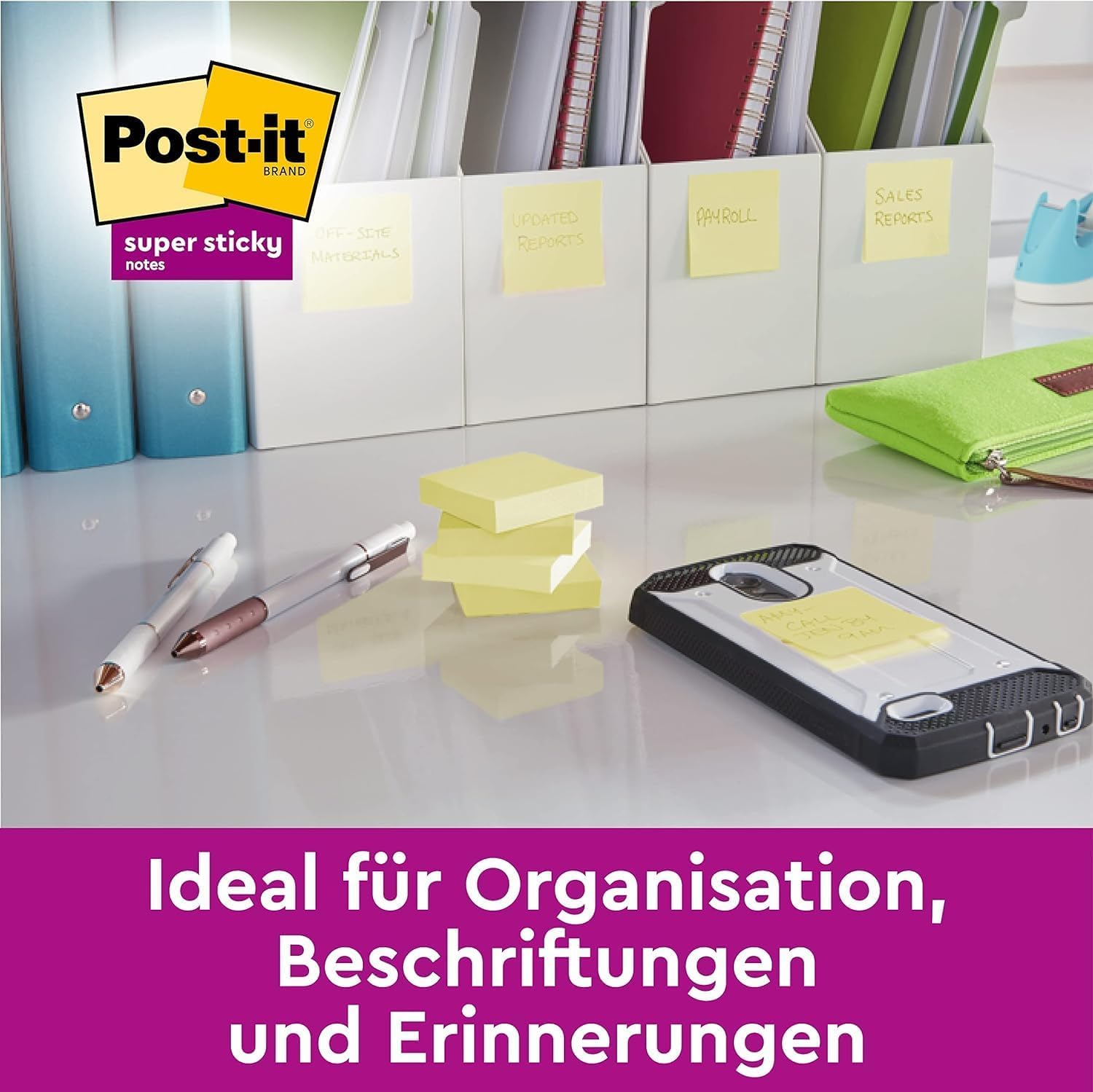 Post-it Super Sticky Notes, Vorteilspackung mit 24 Blöcken, 90 Blatt pro Block, 76 mm x 76 mm, Farbe: Gelb - Extra-stark klebende Notizzettel für Notizen, To-Do-Listen und Erinnerungen, Mittel 3