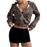GORGLITTER Women's Cheetah Print Zip Up Hoodie Y2k Leopard Cropped Jacket Fall Fashion 2025 Trendy