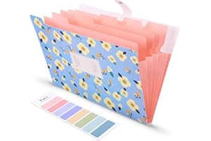 Skydue Floral Printed Accordion Document File Folder Expanding Letter Organizer (Blue)