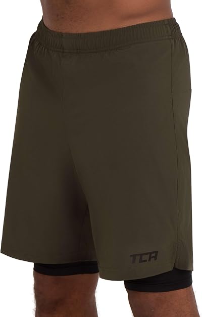 TCA Ultra 2 in 1 Compression Shorts Men Forest Night XL Running Gym