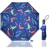 Afkengung Kids Automatic Umbrella with Cartoon Print & Reflective Strip,easy One-Button Open Close, UPF 50+ Sun & Wind Protection for School, Outdoor Safety for Boys and Girls