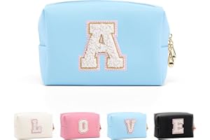 Hbhhpov Small Personalized Initial Letter Makeup Bag,Cute Waterproof PU Leather Chenille Letter Cosmetic Bag Travel Makeup Ba