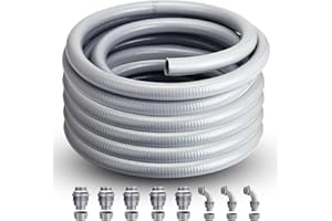 AISIMEE Liquid Tight Conduit 1inch 25FT,Flexible Non-Metallic Liquid Tight Flex Electrical Conduit and Connector Kit with 5 Straight and 3 90-Degree Conduit Connector Fittings