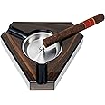 Prestige Import Group - Triangular Maple Lacquer 3 Cigar Ashtray - Dark Maple Wood and Black Accents