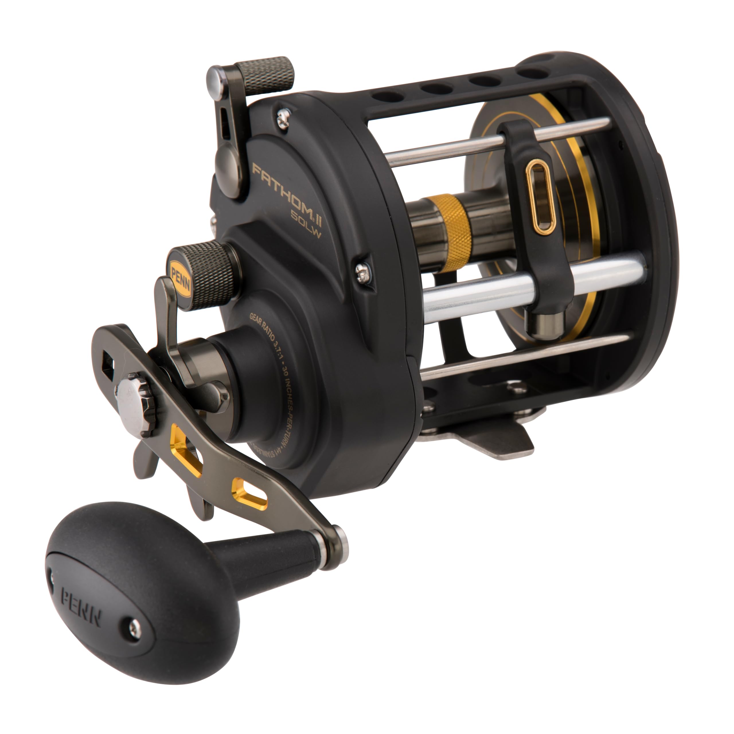 PENN Fathom® II Level Wind, Saltwater Fishing Reel, Conventional Reels, Sea - Nearshore/Lake Fishing, Shore and Kayak Fishing, Unisex, Black Gold, 50 | Right Hand
