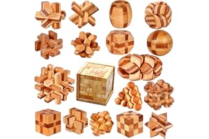 18 Pack Wooden Brain Teaser Puzzles Stress Relief Toys Wooden Burr Puzzles Brain Teaser Puzzle with Gift Packing Box Magic Puzzle Games Toy for Kids and Adults by AHYUAN (Bamboo)