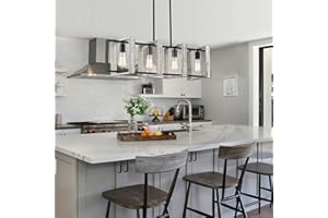 Ken & Ricky 4-Light Farmhouse Linear Chandelier, 36 inch Kitchen Island Lighting, Dinning Room Light Fixture with White Wood Finish