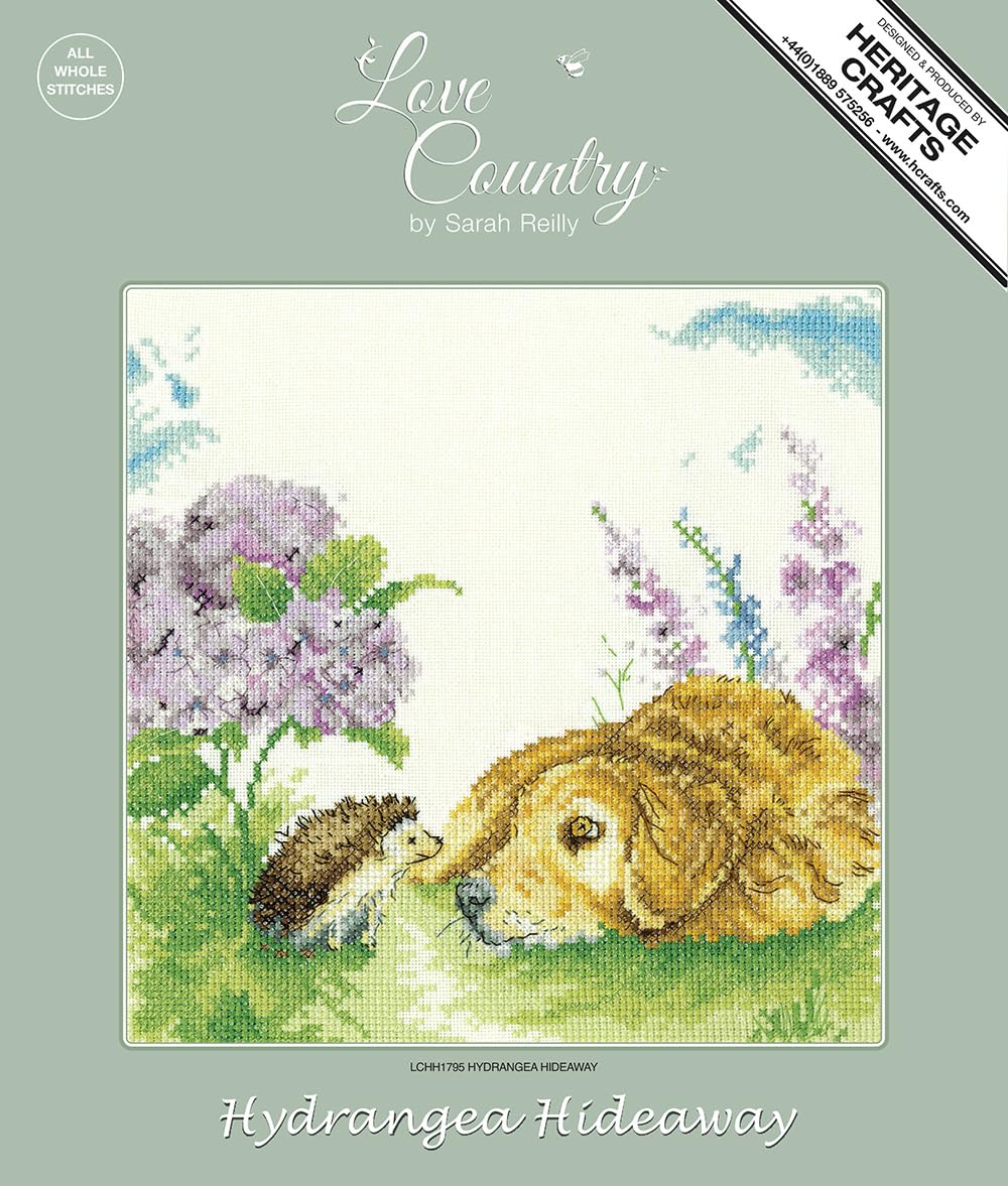 Heritage Crafts Cross Stitch Kit – Hydrangea Hideaway (Aida) Love Country