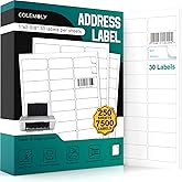 Address Labels 1’’x2-5/8’’ Stikcer Paper 30-UP 250 Sheets for Laser/Inkjet Printer Matte 7500 White Blank Printable Labels on 8.5x11 Inch for Mailing, Shipping, and Organizing