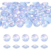 MECCANIXITY 50 Pcs Pointed Back Rhinestones, 6mm Round Faceted Crystal Rivoli Rhinestone, Glass Cabochon Cubic Zirconia Stone Gemstone for Nails Arts Clothes DIY Decoration, Light Blue