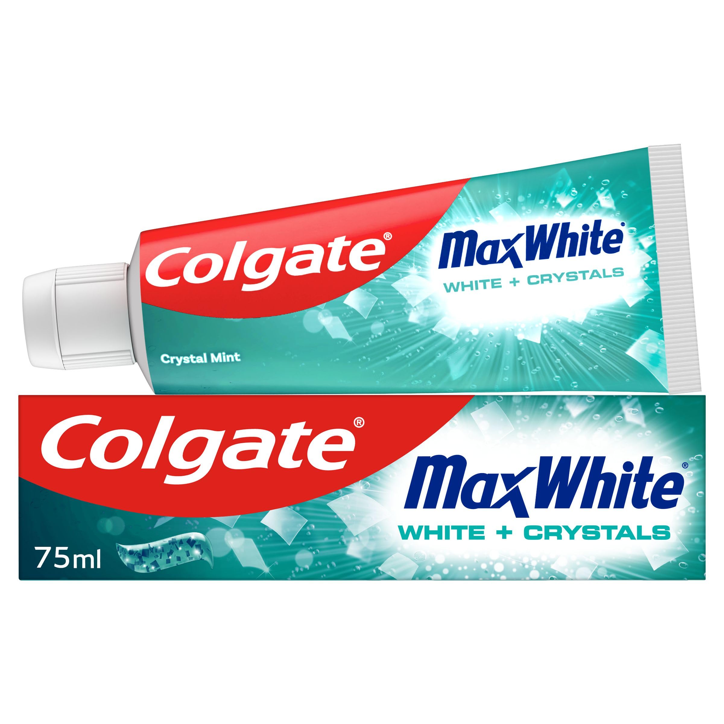 Colgate Max White White + Crystals Toothpaste 75ml, Freshness Powered by UltraFreeze, 10x Longer-Lasting, Restores Teeth's Natural Whiteness, Instant Burst of Freshness