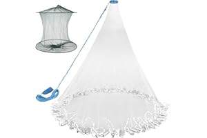 Neween Cast Net for Fishing with Shrimp Cage, American Freshwater Saltwater 3/4/5/6/7/8/9/10Ft Radius Casting Net Bait Trap Fish, Heavy Duty Zinc Sinker, 3/8 Inch Mesh Size