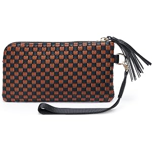 Wristlet Purses for Women, Small Woven Vegan Leather Wallet and Clutch | Fits a 6.9-inch phone, 3 card slots, interior zip po