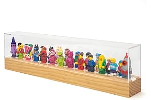 Matterkids Minifigure Display Case with UV Protection Cap, Mini Action Figure Display Shelf, Mini Figure Display Stand Cabinet Storage Box Wooden Display Ledge for Lego Minifigure Display Case (Pine)