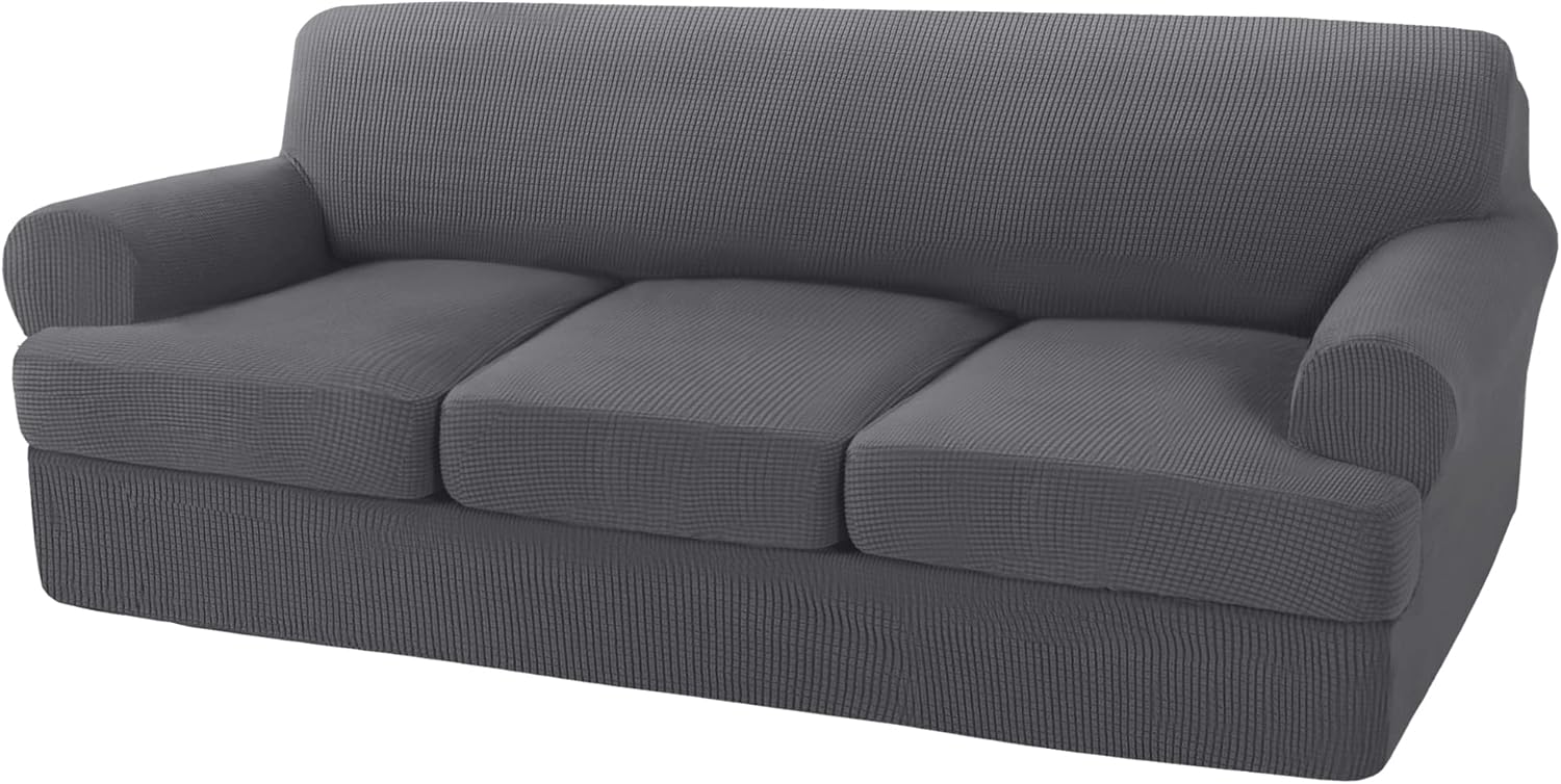 Slipcovers - 4 Pieces Sofa Covers T Cushion Sofa Slipcovers for 3 Cushion Couch Cover Stretch Sofa Slip Cover Furniture Covers with 3 Individual T Cushion Seat Covers, Machine Washable (3 Cushion Sofa, Gray)