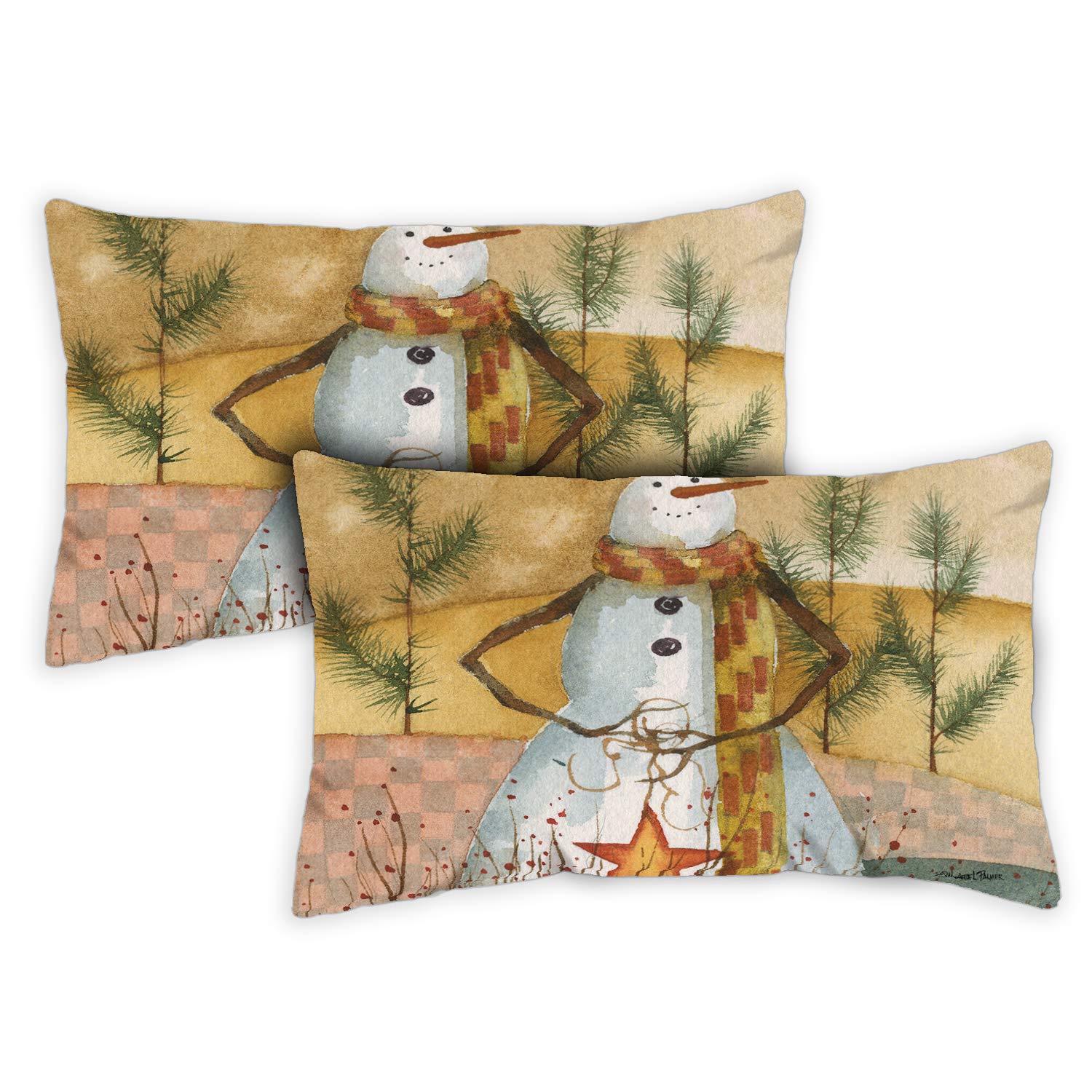 Toland Home Garden 771273 Americana Snowman 12 x 19 Inch Indoor/Outdoor, Pillow Case (2-Pack)