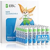 EBL AAA Batteries 36 Count, Alkaline Triple AAA Batteries 1.5V High-Capacity Ultra Long-Lasting Power for All Your Devices, 1