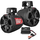 Pyle 6.5" Marine Speakers, Water-Resistant with 2-Channel Amplifier, Waterproof Audio for Boat, Jeep, ATV, UTV, Off-Road, 1200W Power, 8.1" x 8.9" x 10.5" with Brackets