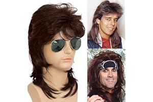 Akkya Mullet Wig for Men 80s Funny Hair Wig for Male Rocker Halloween Party Disco Fun Costume Brown