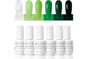 Gellen Gel Nail Polish Set, 6 Colors Green Gel Polish Set, Spring Summer Deep Forest Green Nail Polish Gel, Soak Off UV Gel Manicure DIY Home Salon Nail Art