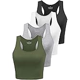 Joviren Cotton Workout Crop Tank Top for Women Racerback Yoga Tank Tops Athletic Sports Shirts Exercise Undershirts 4 Pack