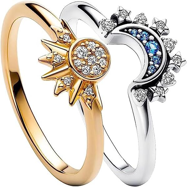 Sun And Moon Ring Set Size 6-11 Celestial Sun Moon Crescent