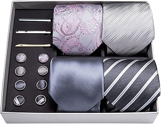 Barry.WangDesigner Mens Tie Sets Collection, Eleagnt Gift Box Tie Clips Handkerchief Cufflink Set