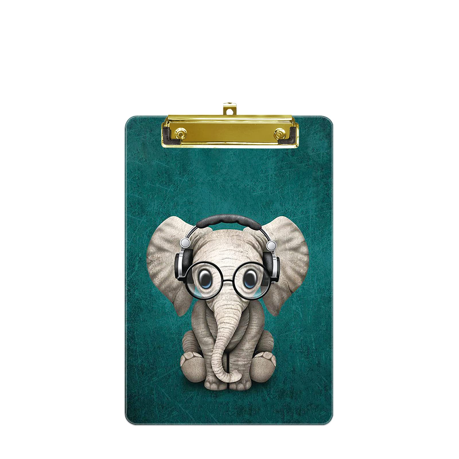 Hnogri Small Plastic Clipboard, Fashion Design A5 Size Memo Clipboards for Students, Kid, Women, Office, School, Low Profile Clip, Cute Custom Pattern, Mini Clipboard Size 6" x 9", Elephant — image 1