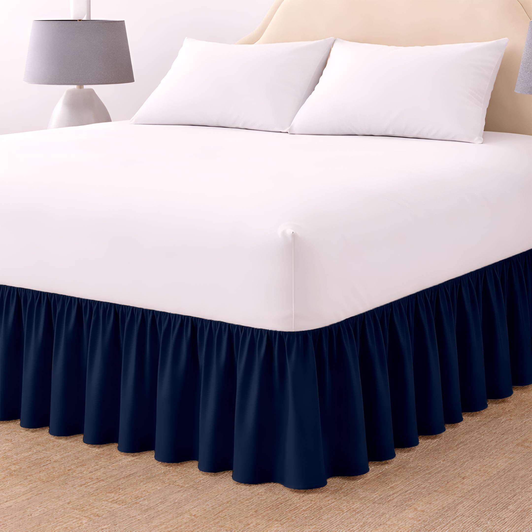 Rohi Luxury Fitted Valance Sheet King Size- Easy Care King Size Fitted Sheet, Frilled - Fit over Mattress & Down to the Floor (King, Navy Blue) โ image 1