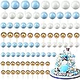 Tondiamo 108 Pcs Balls Cake Topper Balloons Cupcake Topper DIY Cake Insert Topper Foam Cake Balls Baking Decoration for Wedding Anniversary Birthday (Blue, White, Gold,Multi Sizes)