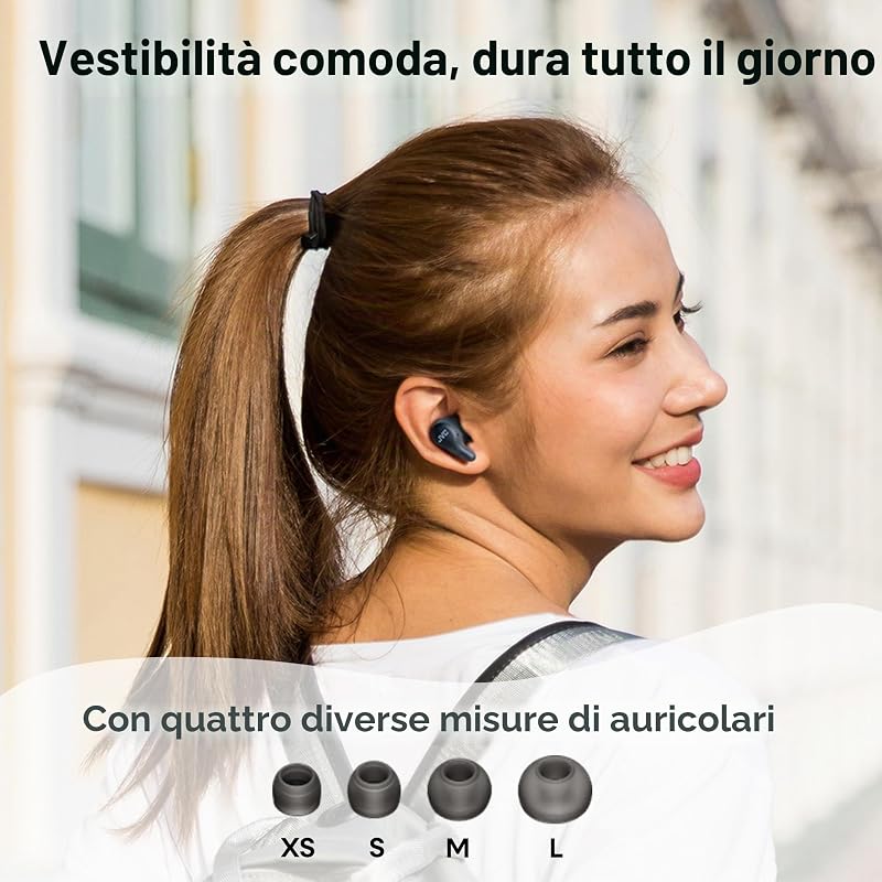 HA-A23T-B - Auricolari True Wireless Gumy Premium con Cancellazione del Rumore, Bluetooth 5.4, Modalità Suono Ambientale, 26 ore di autonomia e Custodia di Ricarica Traslucida, USB-C, Nero