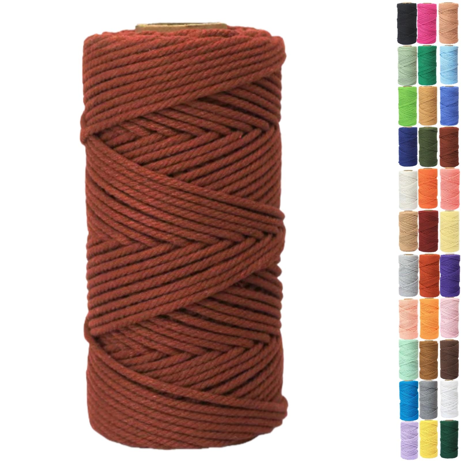 Binwat Macrame Cord Thick Natural Cotton Cord DIY Crafts Yarn Thread Twisted Spool Twine String Cotton Rope for Wall Hanging,Plant Hangers,Knitting,Decorative Projects 4mm x100m (Rust red)