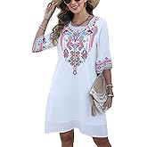 Higustar Women's Mexican Embroidered Dress Plus Size Bohemian Hippie Peasant Boho Floral Traditional Fiesta Dresses