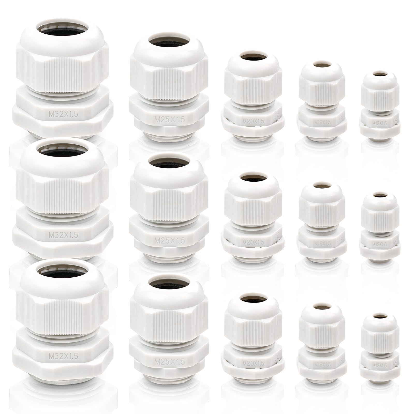48 pcs Cable Glands - M12, M16, M20, M24, M32, Cable Conduit Fittings Flush Mounting, Adjustable Waterproof Connectors Set, Plastic Nylon IP68 Gland for Wall-Mounted Distribution & Electrical Boxes