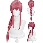 Half and Half Long Rose Red Pink Braid Wig with Bangs Anime Red Cosplay Wig 27.5'' Synthetic Hair for Women Halloween Costumes Party