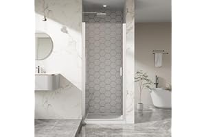 Bathenum 32” x 72” Pivot Shower Door, 1/4 inch Thick Tempered Glass Pivot Swing Shower Door in Chrome Finish, Semi-Frameless Design