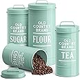 Barnyard Designs Canister Sets for Kitchen Counter, Farmhouse Canisters Sets for the Kitchen Countertop, Metal Canister with Lid, Coffee Tea Sugar Flour Container Set for Counter (Mint)