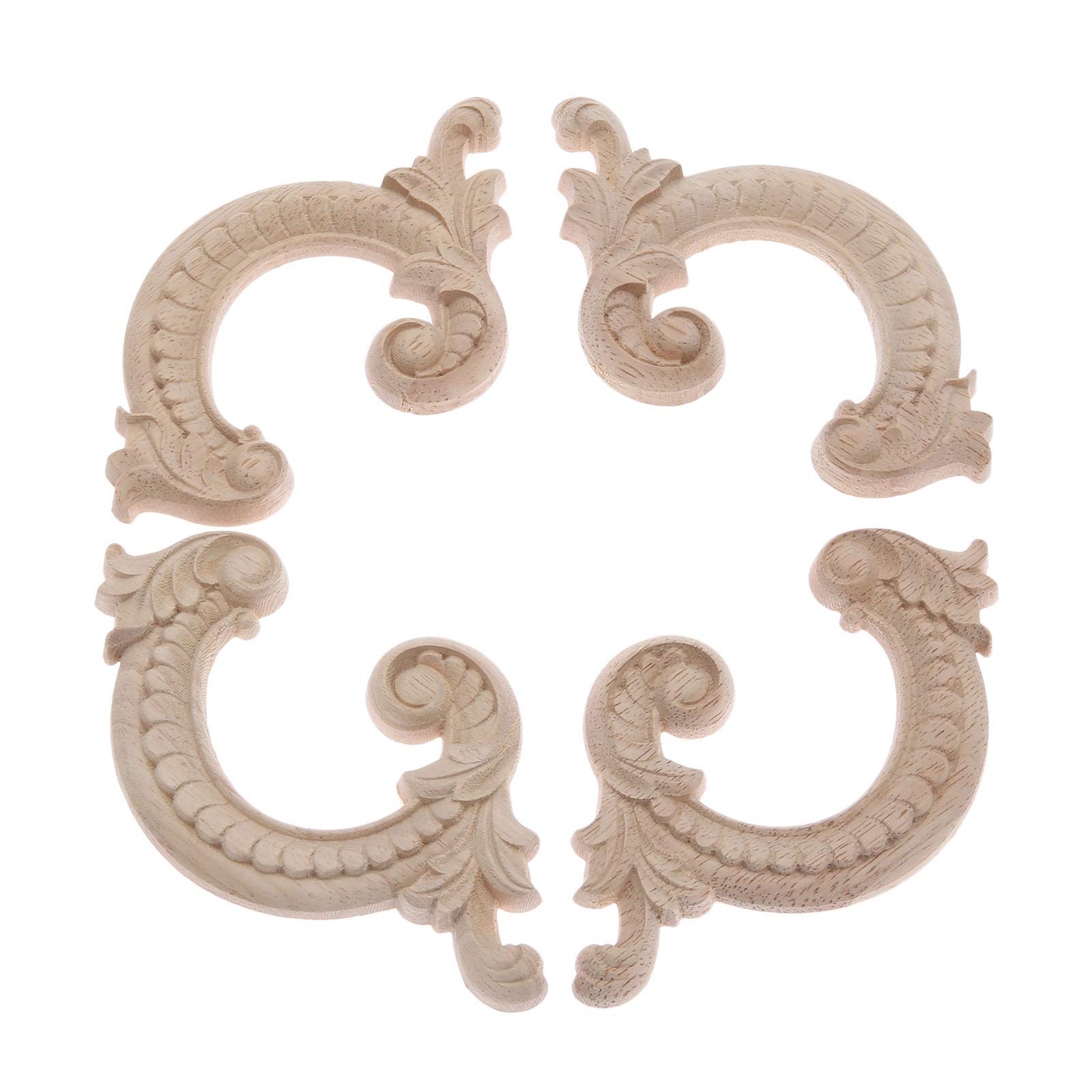 MUXSAM 2 Pairs Left Right Notched Circle Design Modern Unpainted Fine Wood Carved Frame Applique Onlay for Home Furniture Door Cabinet 14x8cm