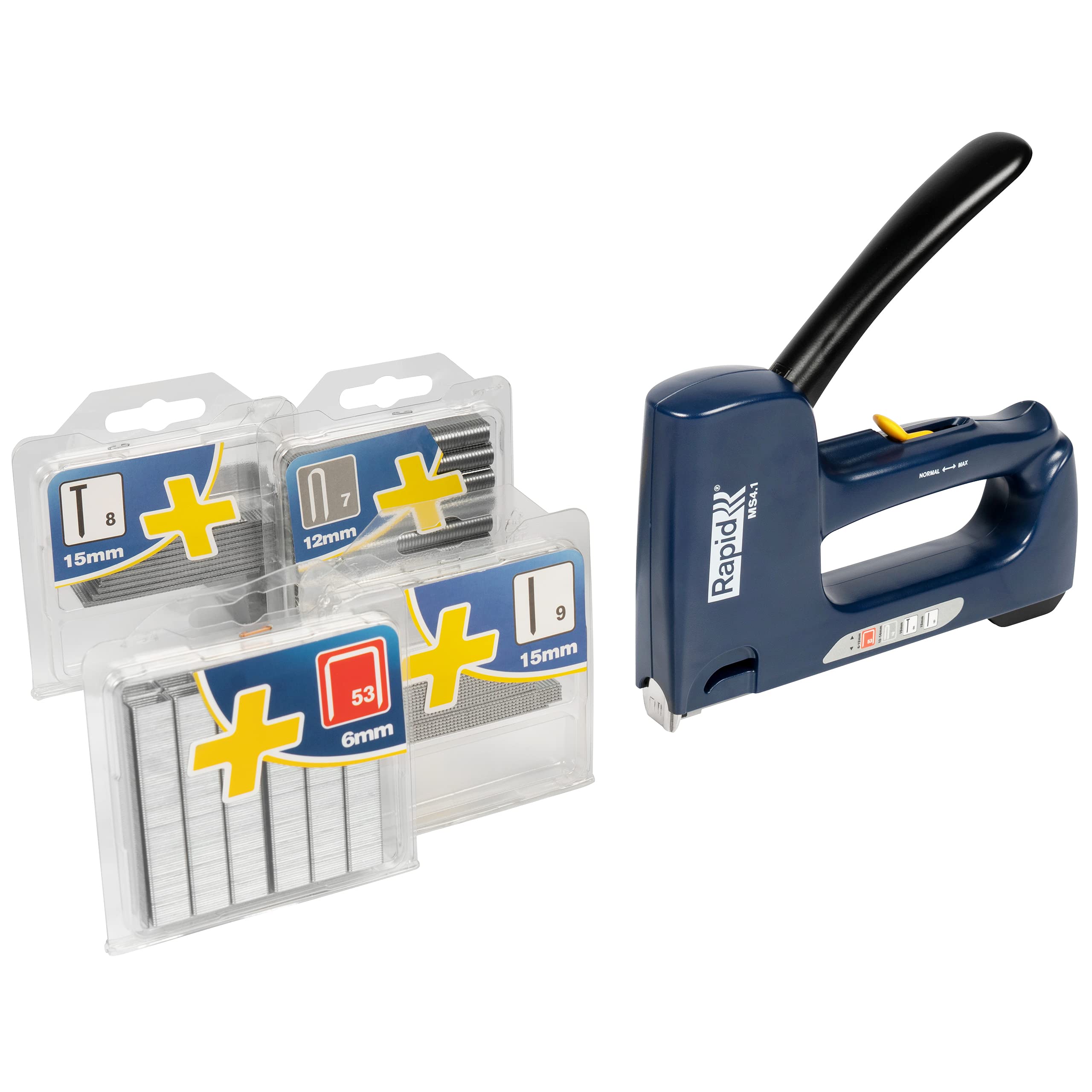 Rapid Multi-Function Staple Gun MS4.1 for No. 53 and No. 7 Staples, No. 8 Brads, No. 9 Pins, 4-in-1 Upholstery and Cable Tacker with Ergonomic Handle and All-Steel Interior Wear Parts (22542960)